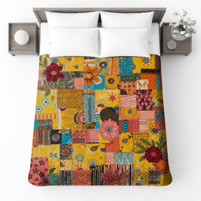 Couvre-lit matelassé à motif de fleurs multicolores