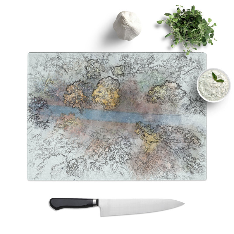 Tempered Glass Autumn Road Sketch Chopping Board, 20 cm x 28.5 cm