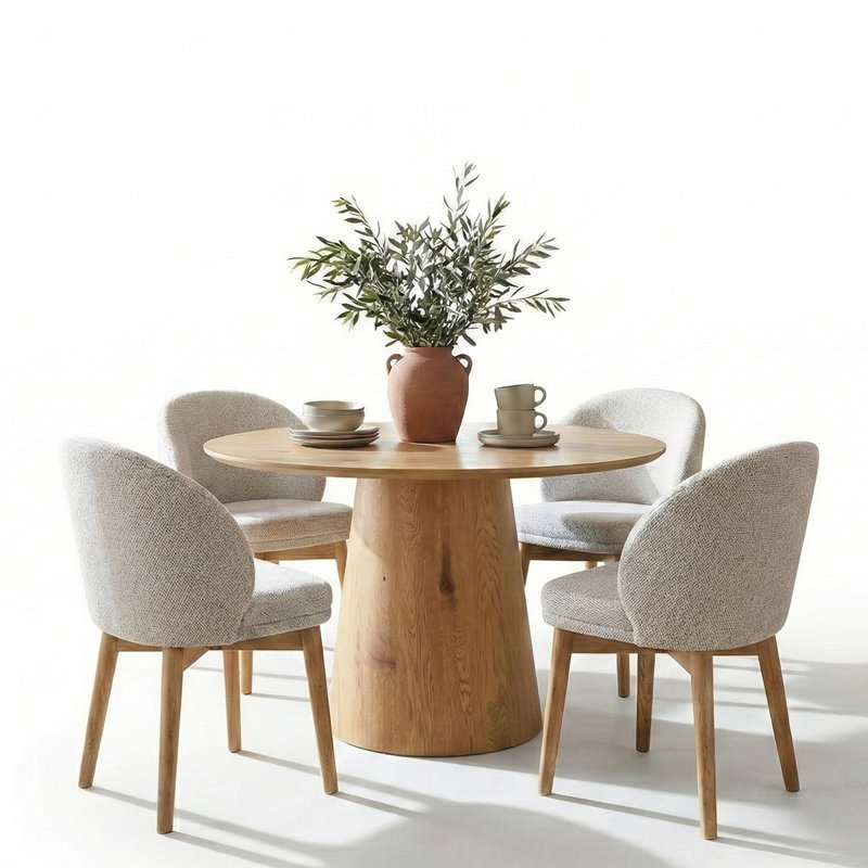 Ensemble de salle à manger rond à ovale de 46 à 83 po avec fauteuils demi-tonneau rembourrés