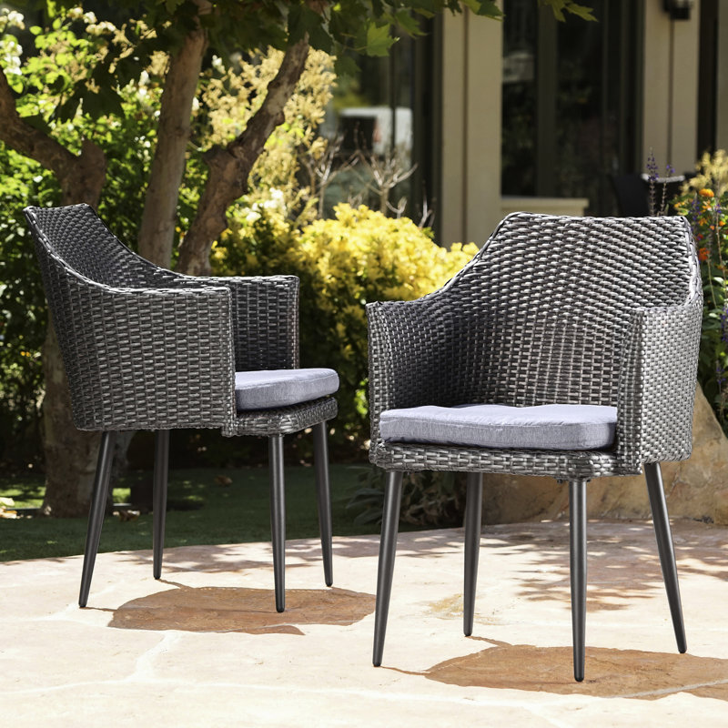 Ensemble de 2 sièges de patio - PE gris, structure en fer, chaise à eau de deux entrées et fer, avec housse de revêtement imperméable