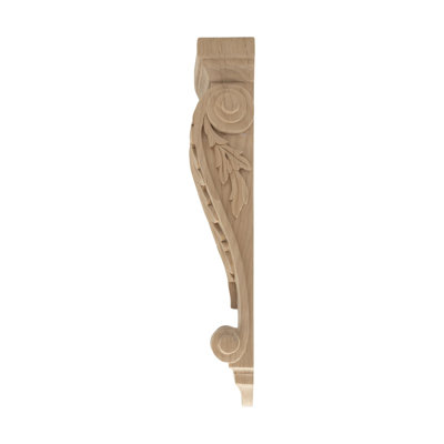 15-3/8 in x 5-7/8 in x 2-5/8 in Unfinished Hand Carved Solid Acanthus Leaf Wood Corbel
