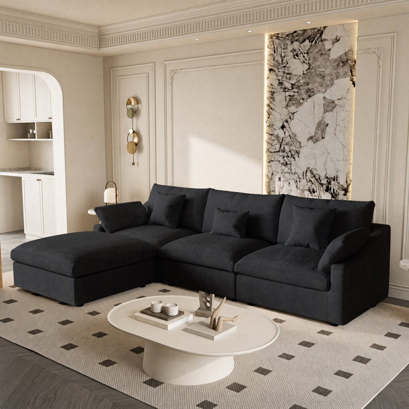 Canapé modulaire rembourré avec repose-pieds, Gris anthracite foncé, H 29,53 po x l 119,29 po x P 77,95 po