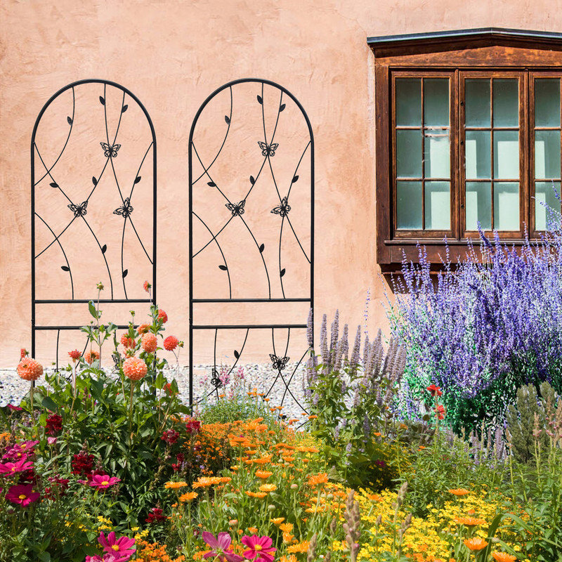 Ensemble de 2 treillis de jardin en métal 71 po x 19,7 po résistant à la rouille, plante grimpante, support à vigne pour l'extérieur, noir