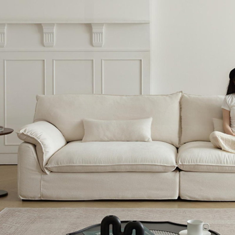 Retro Washable Double-Arm Soufflé Straight Sofa, Apricot