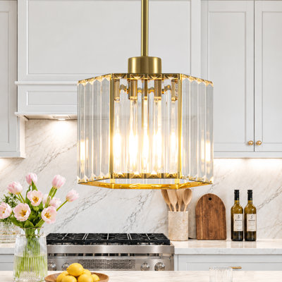 Michiel 7.87'' 1-Light Hexagonal Crystal Rod Pendant Light for Kitchen Island