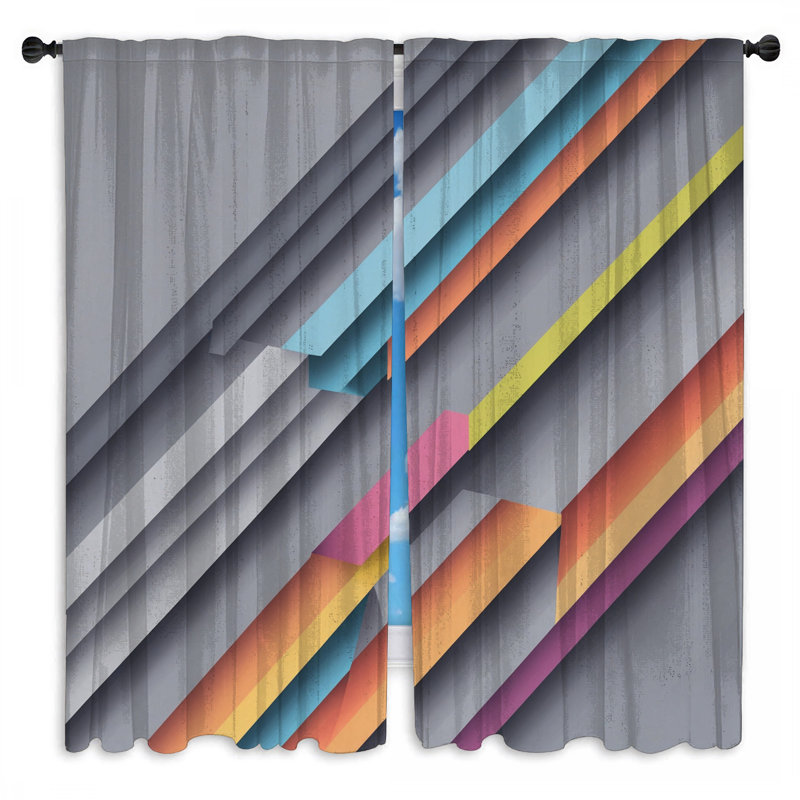 Rideaux de fenêtre à formes géométriques superposés, lignes diagonales transparentes et obscurcissantes - 2 panneaux