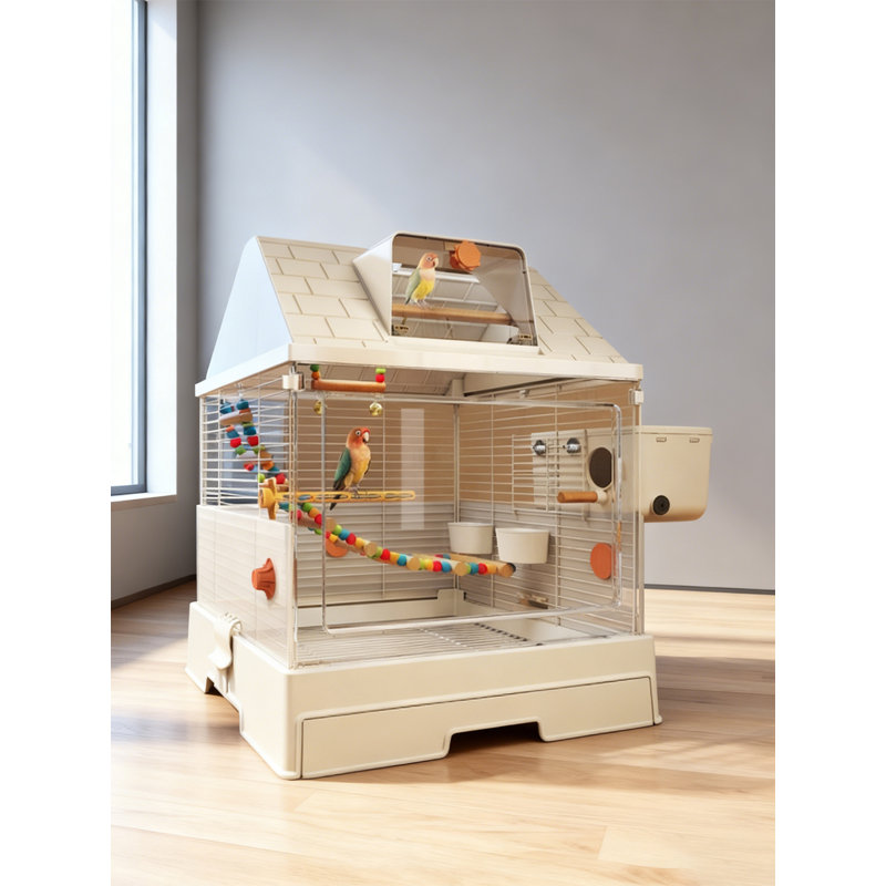 Cage à perroquet en métal crème