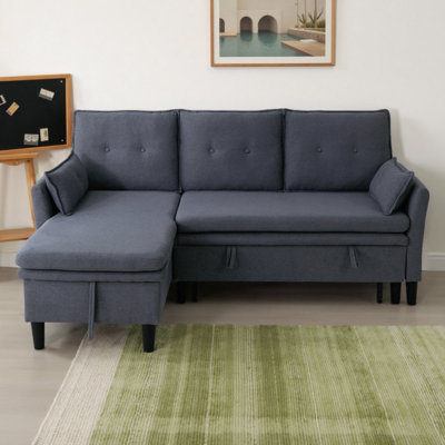 L-Shaped Sectional Sofa with Reversible Chaise and Storage – Convertible Sleeper Sofa Bed in Cotton-Linen, 3-Seater for Office & Apartment, Supports 500lbs