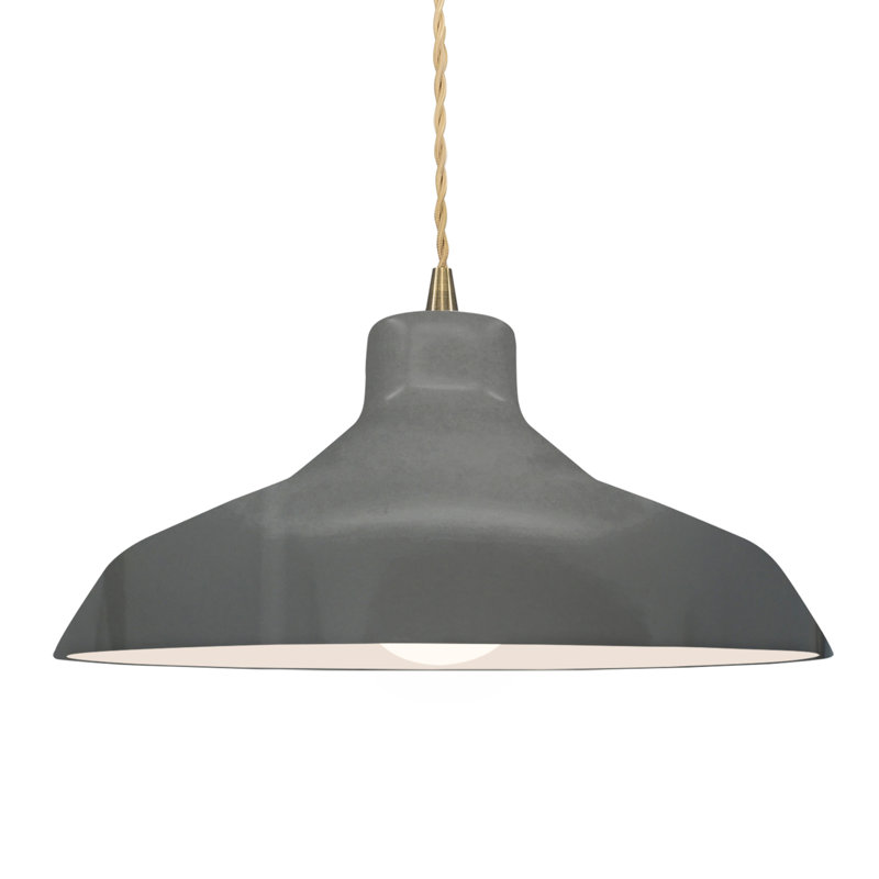 Fallon - Light Dome Pendant, 7.5" H x 15.5" W x 15.5" D, Gloss Gray, Antique Brass