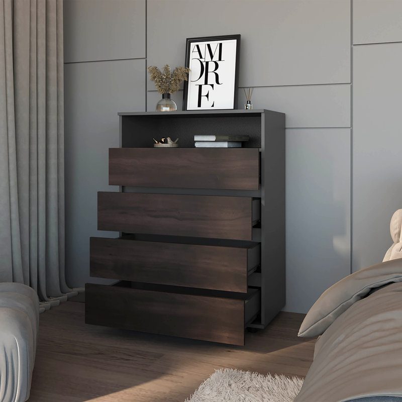 Commode 4 tiroirs avec tablette ouverte