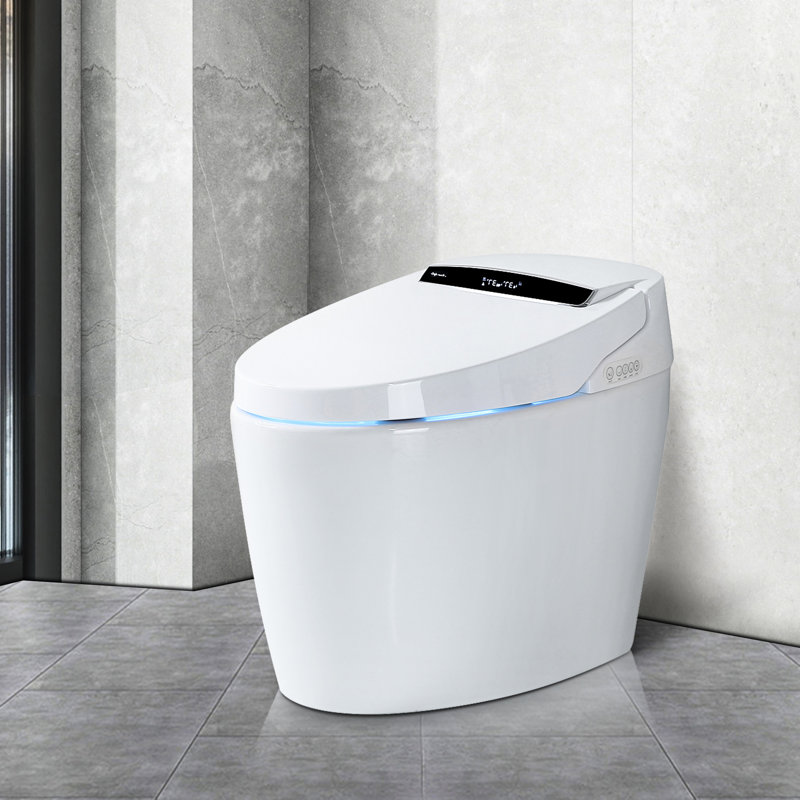 Toilette chauffante à siège bidet - chasse à distance, désodorisation automatique, bouton en céramique blanche écoénergétique,