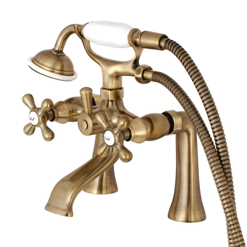 Robinet de baignoire sur pattes à 3 poignées et 2 poignées à fixation sur le comptoir avec douche à main Kingston Brass Kingston