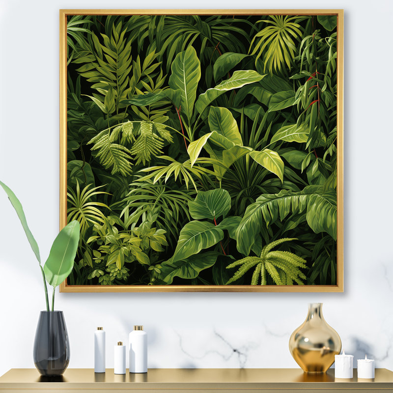 Rainforest Jungle Plants Landscape 1 - Jungle, art mural, Cadre flottant doré, H 30 po x l 30 po x P 1,5 po