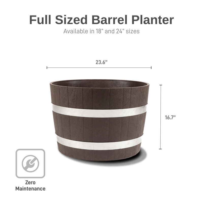 Winon Barrel Planter, Set of 1, 16.73" H x 23.62" W x 23.62" D