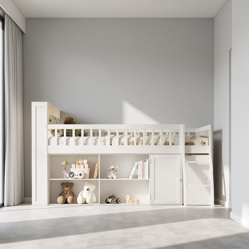 Queen Size Loft Bed With Storage, Headboard With LED Light