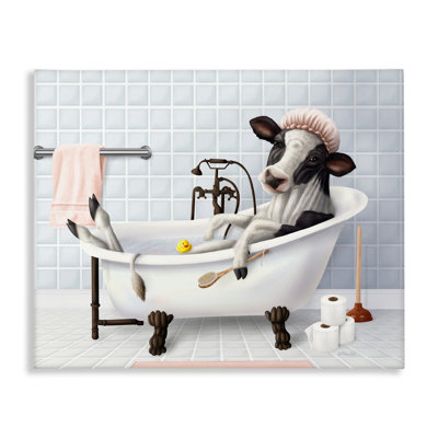 Cow & Rubber Duck in Bath Canvas, design by Mehu Art