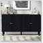 Buffet à quatre portes avec portes à motif ondulé, pieds cylindriques et poignées en métal élégantes-2058173578