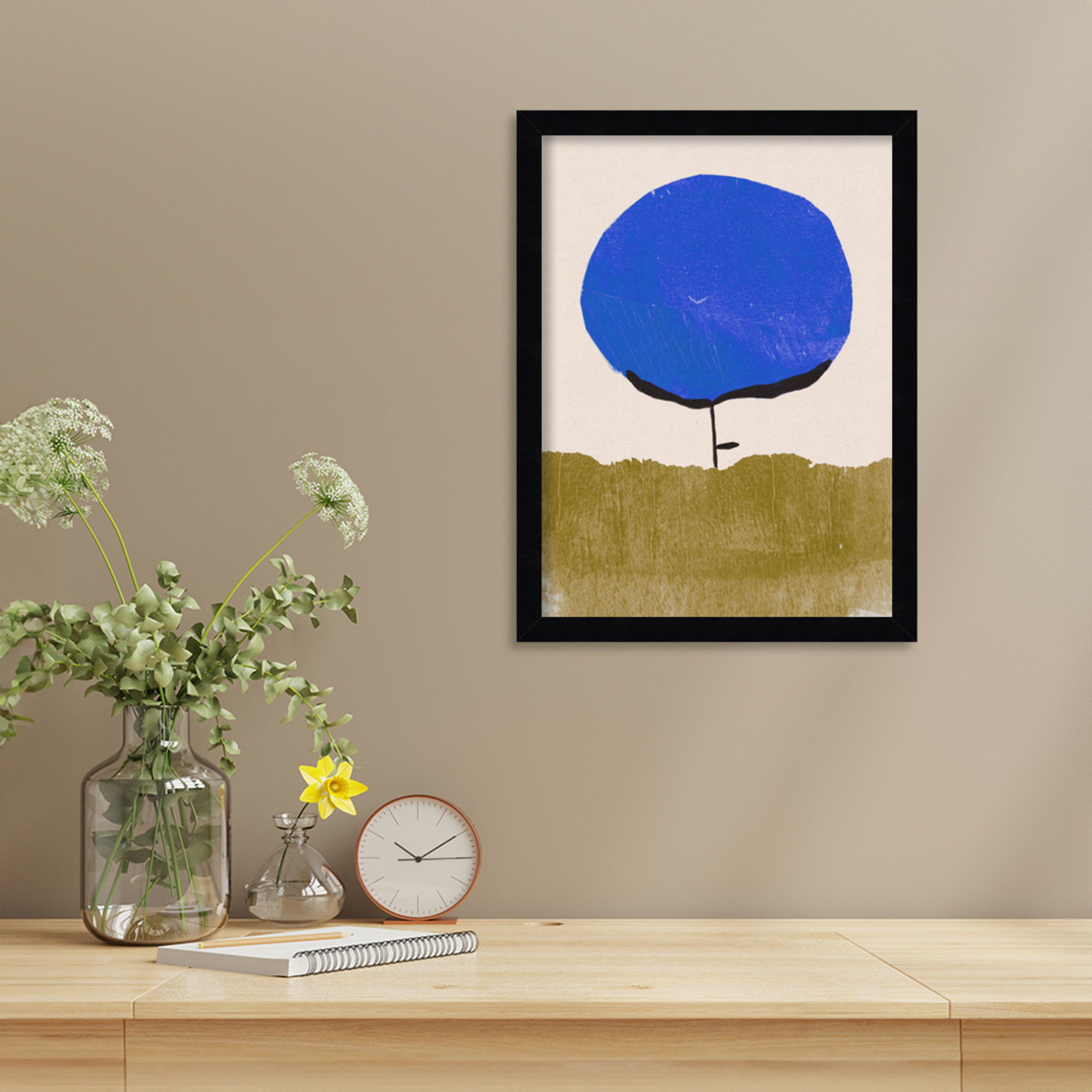 Blue Flower by Alisa Galitsyna Wood Framed Wall Art Print, 17" H x 13" W, Black