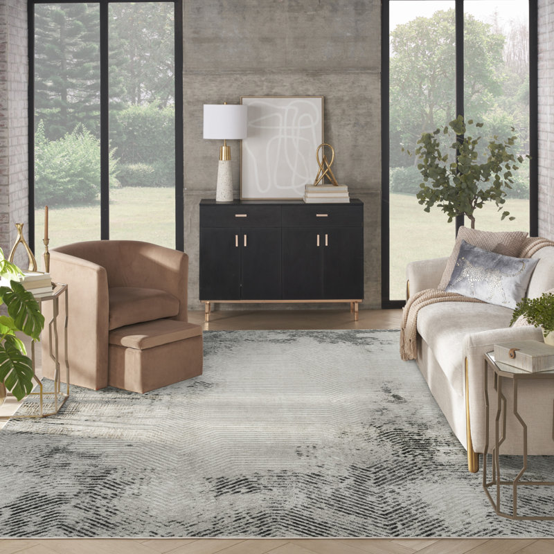 Leuchte 7'10" x 9'10" Grey Charcoal Modern Indoor Rug, Rectangle 7'10'' x 9'10''