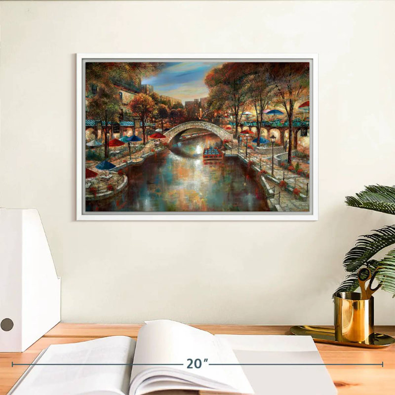 Soirée sur le canal, Cadre flottant blanc, 13 po x 9 po