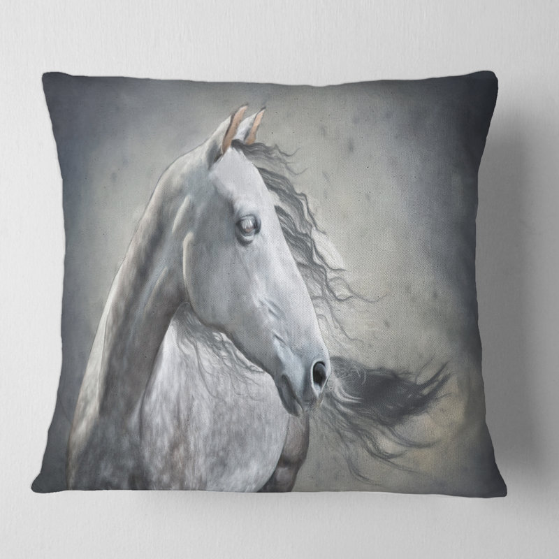 Portrait monochrome d'un cheval sauvage, housse de coussin carré et insert, 18" x 18"
