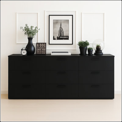 Commode modulaire à trois tiroirs Morgan en noir, solution de rangement extensible et durable pour les maisons modernes