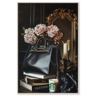 Ornate Purse and Books Canvas Fashion Illustration by