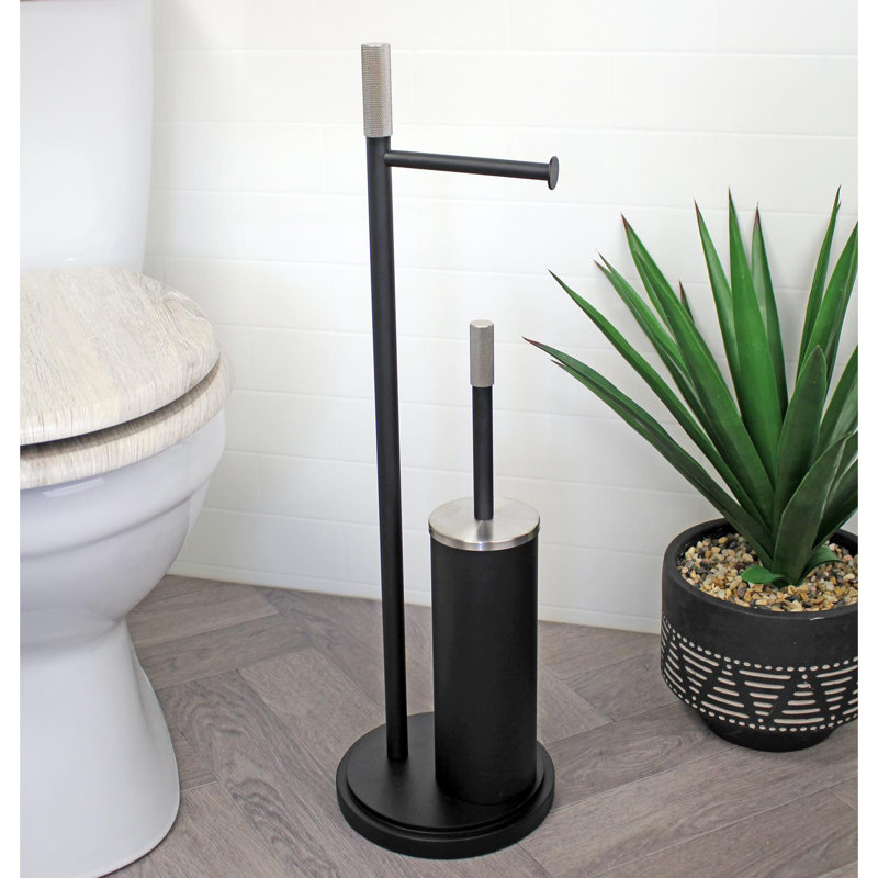 Chester Free Standing Toilet Paper Holder, Matte Black/Satin Nickel