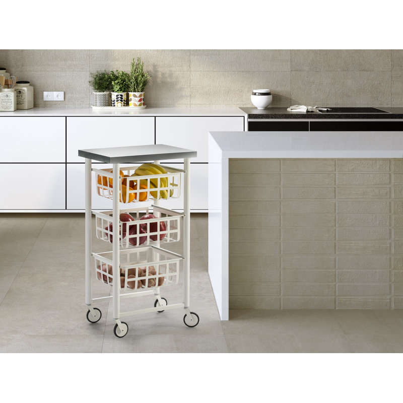Nelia 45cm W Steel Kitchen Trolley with Stainless Steel Top, White