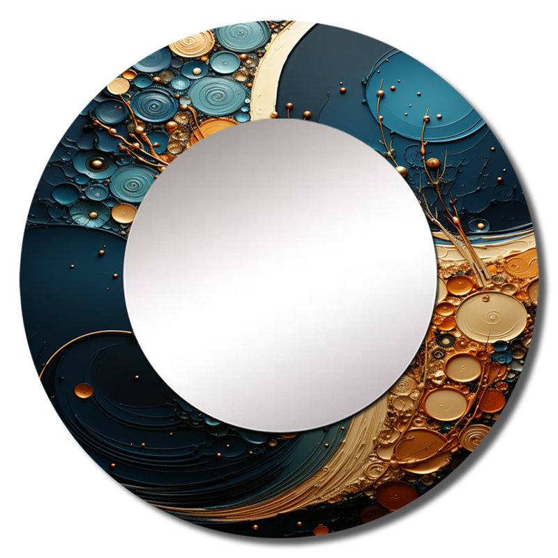 Décoration murale abstraite spirale dorée sarcelle abstraite II, 23 po x 23 po