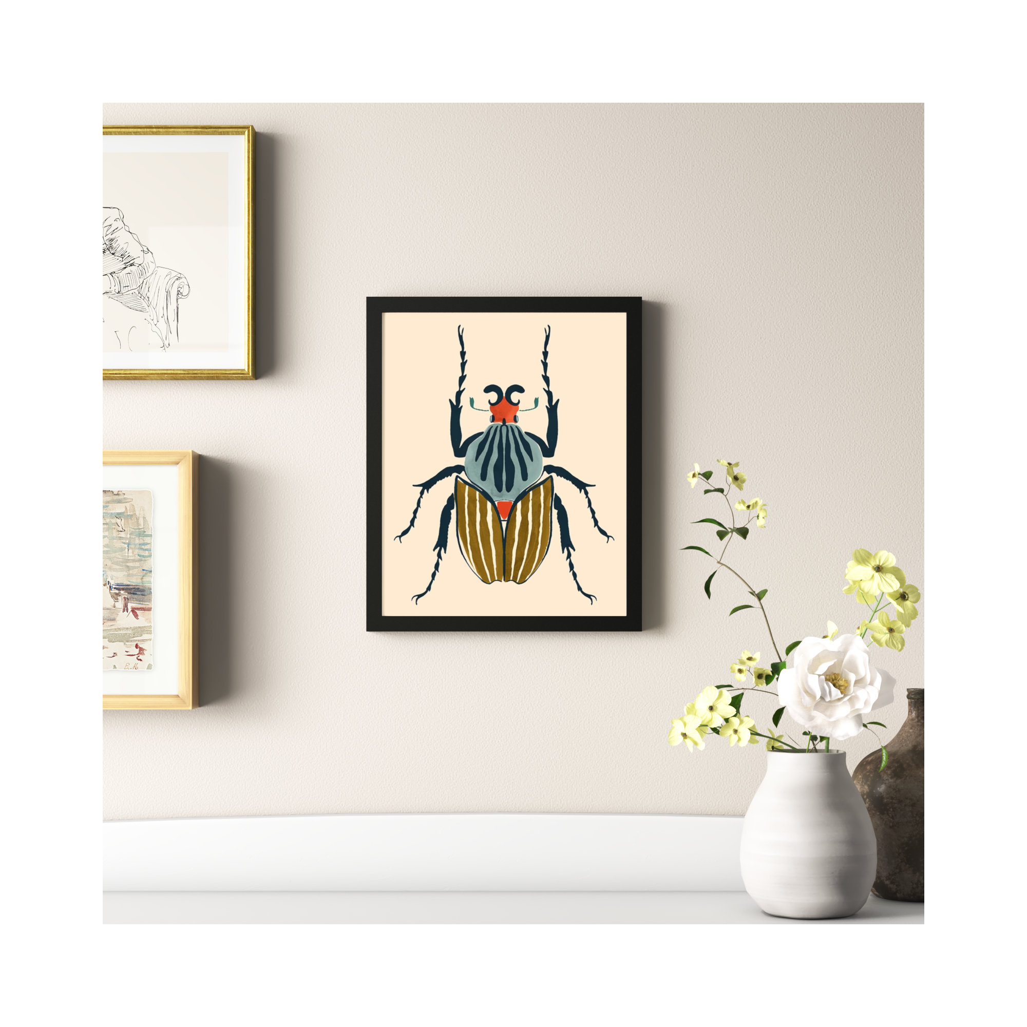 Farwell Beetle Bug I Framed On Paper by Farwell Print, 17" H x 14" W x 1" D, Black