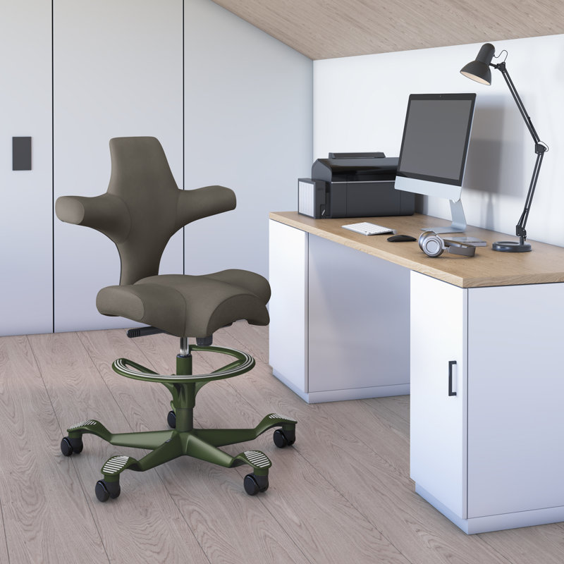  Fauteuil assis-debout avec repose-pieds HœG Capisco, Vert mousse, Bois de frêne gris