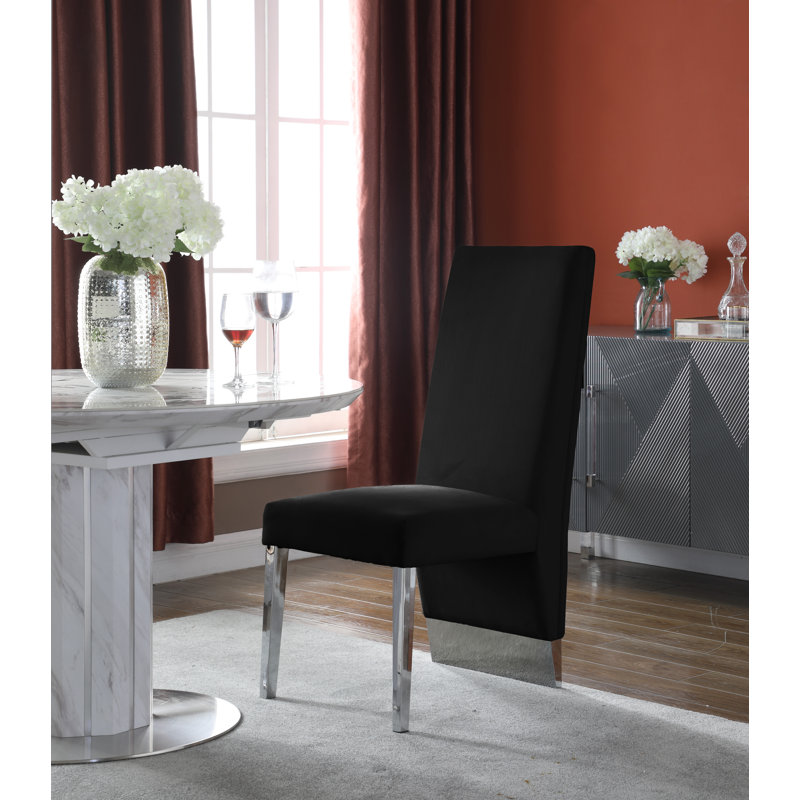 Elia 19'' H Tufted Velvet Upholstered Dining Chair, Black Velvet, Chrome