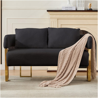 Chaise décorative moderne, chaise d'appoint de salon avec pieds en métal doré, sans roulettes, convient au vestiaire, à la salle de réception, au bureau, aux canapés rembourrés en polaire Teddy