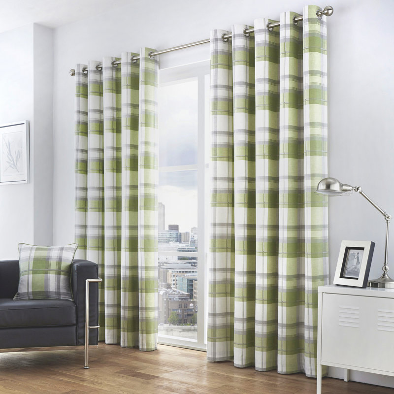 Cotton Sheer Curtain Pair, Green, Width 168 x Drop 183 cm