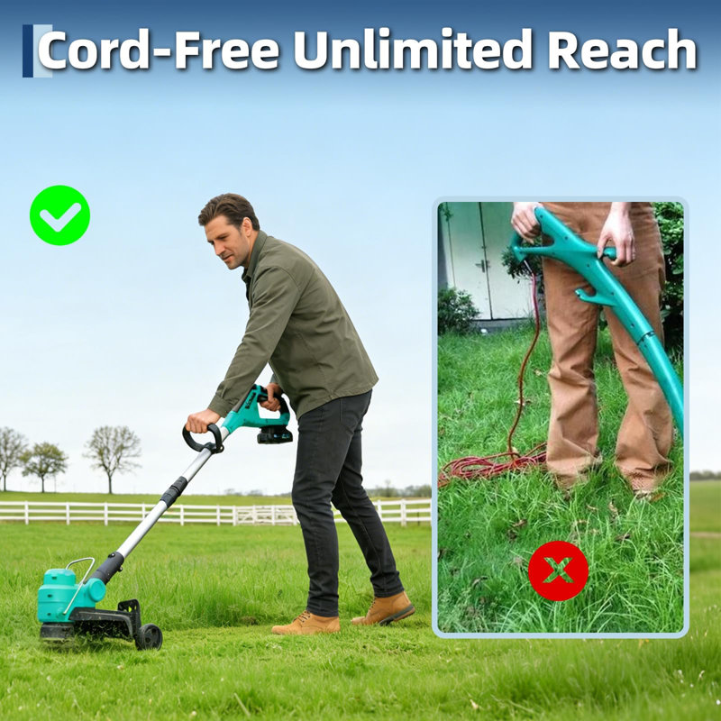 20V Cordless 3-in-1 Lawn Mower, 12" String Trimmer/Edger, Two 2.0Ah Batteries, Auto Line Feed, Telescopic, 5 lb Lightweight