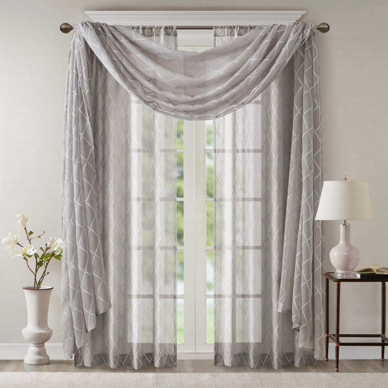 Fretwork Burnout Sheer Curtain Panel(Only 1 Pc Panel), 50" W x 144" L, White