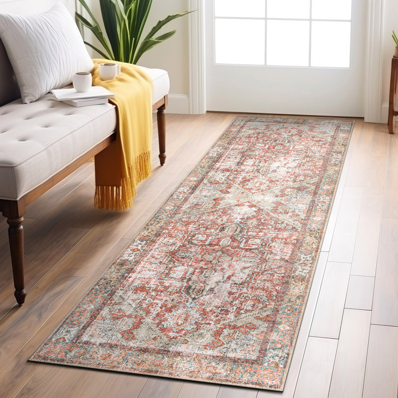 Tapis vintage antidérapant lavable à la machine Boho, Tapis de couloir 2 pi 6 po x 7 pi