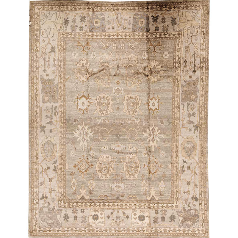 Tapis gris et gris clair de haute qualité noué à la main