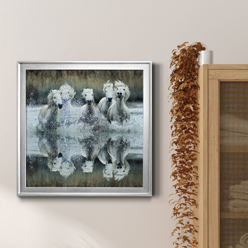 Camargue Reflection - peinture sur toile encadrée, H 17,5 po x l 17,5 po x P 1,5 po, Toile encadrée argentée