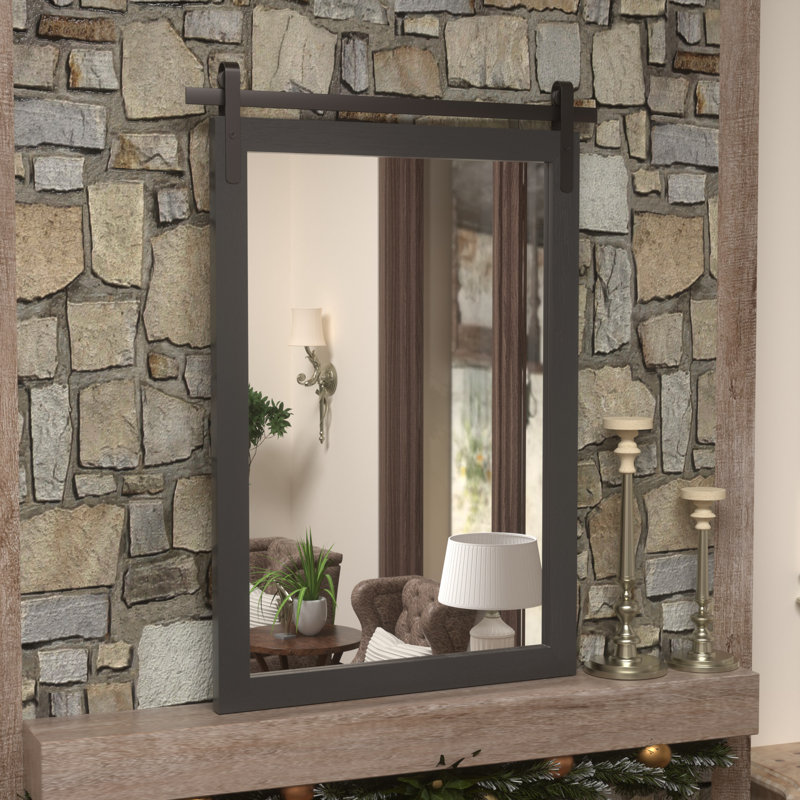Rectangle Solid Wood Modern Farmhouse Accent Mirror  Flat Wall Mirror, Black, 30" x 22"