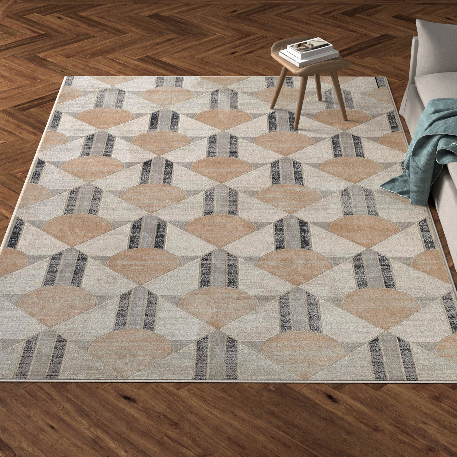 Solage Pink, Ivory; Charcoal Rug, Rectangle 8'11" x 12'6"