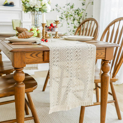 Boho Macrame Table Runner Burlap Farmhouse Linen Table Runner With Tassels For Bohemian Rustic Wedding