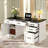 55" Farmhouse Executive Home Office Desk with Charging Station, Computer Desk with 5 Drawers, File Drawer & Storage Cabinet, Large Writing Table for Home Office, Bedroom, Study Room, Black & White