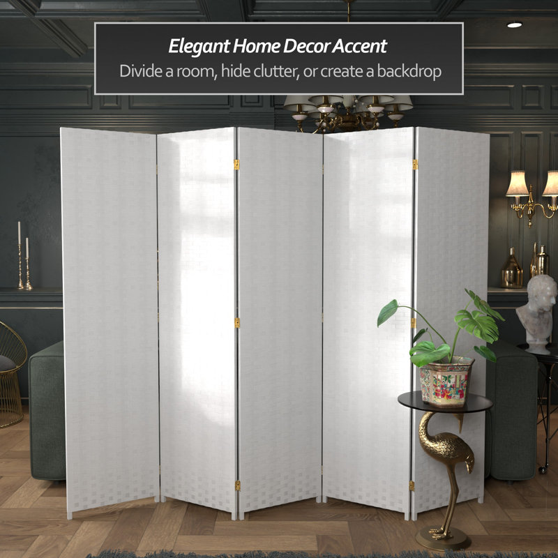 70.75" x 140" 8 Panel Room Divider, 5, 70.75" H x 87.5" W x 0.75" D, White