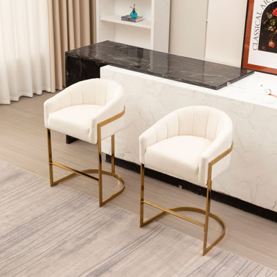 Johnnice 27" Metal Tufted Bar Stool (Set Of 2)