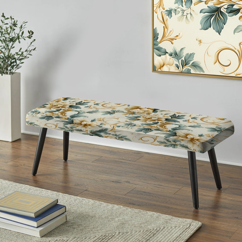 Banc rembourré floral noir Truong, Cadre ornemental rétro motif victorien IV