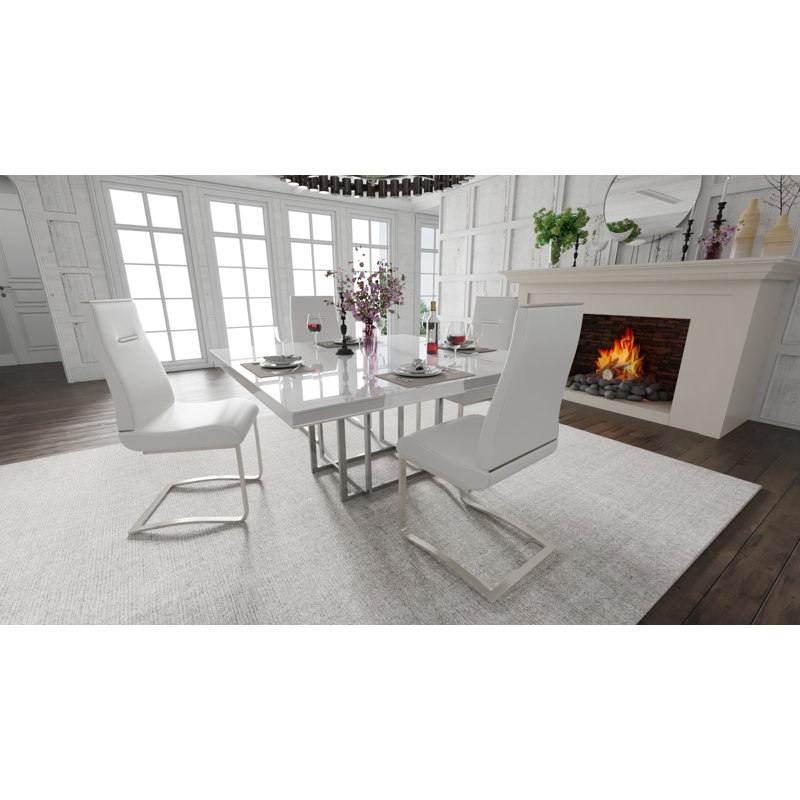 16.5'' H Faux Leather Upholstered Cantilever Chair, Chrome, White