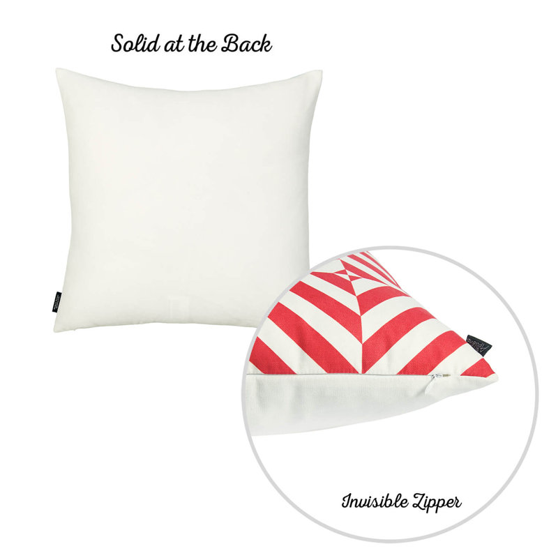 Red and White Geometric Square 18" Polyester Pillow Cover