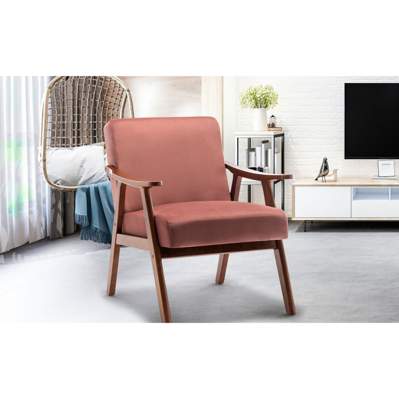 Chaise de style Mid-Century moderne avec velours doux et accoudoirs pour un intérieur polyvalent et élégant, Rose
